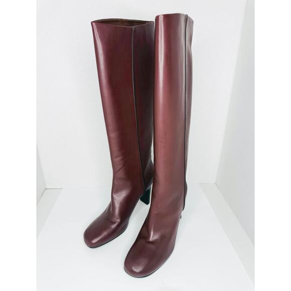 CO Leather Knee High Boot in Tresor Burgundy Calfskin Size 41 Italy Block Heel - Picture 8 of 9